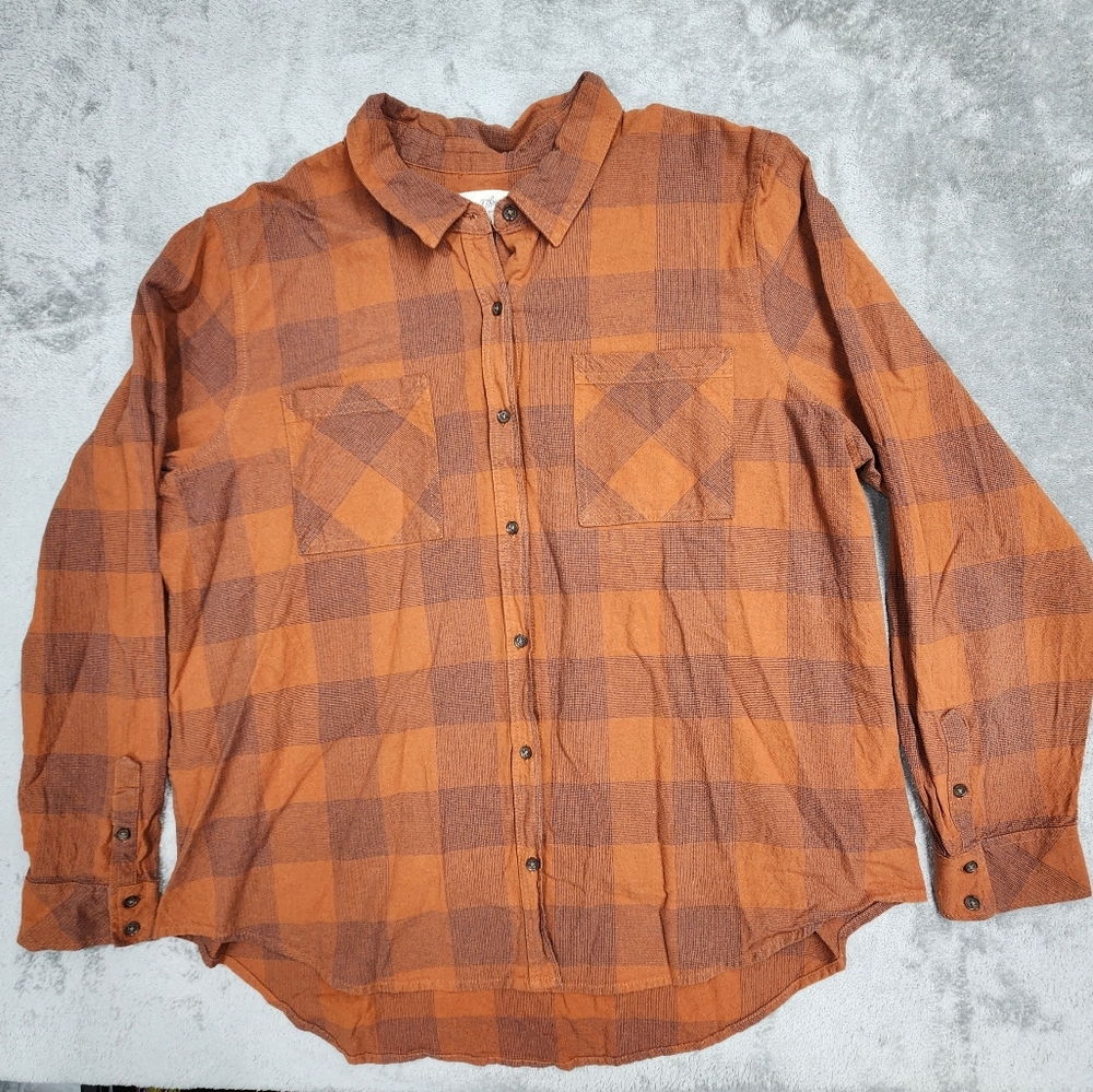 Universal Thread Shirt Womens Small XXL Long Sleeve Button Up Plaid Orange